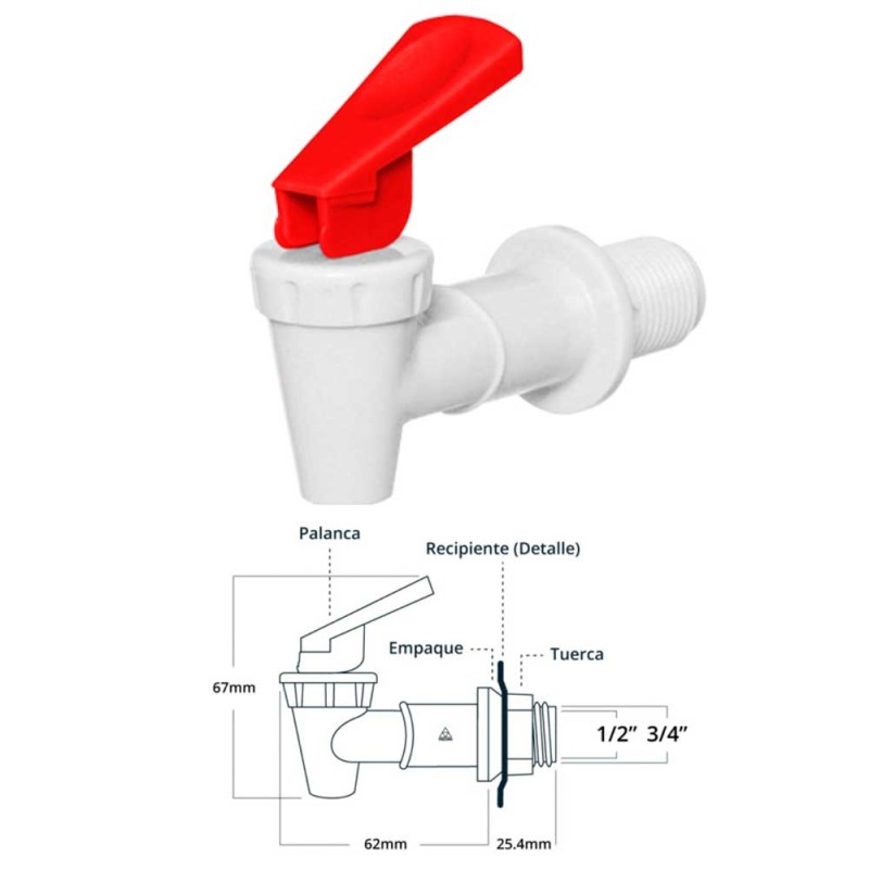 LLAVE DESPACHADOR AGUA BLANCA  PALANCA ROJA 3/4 AFR3